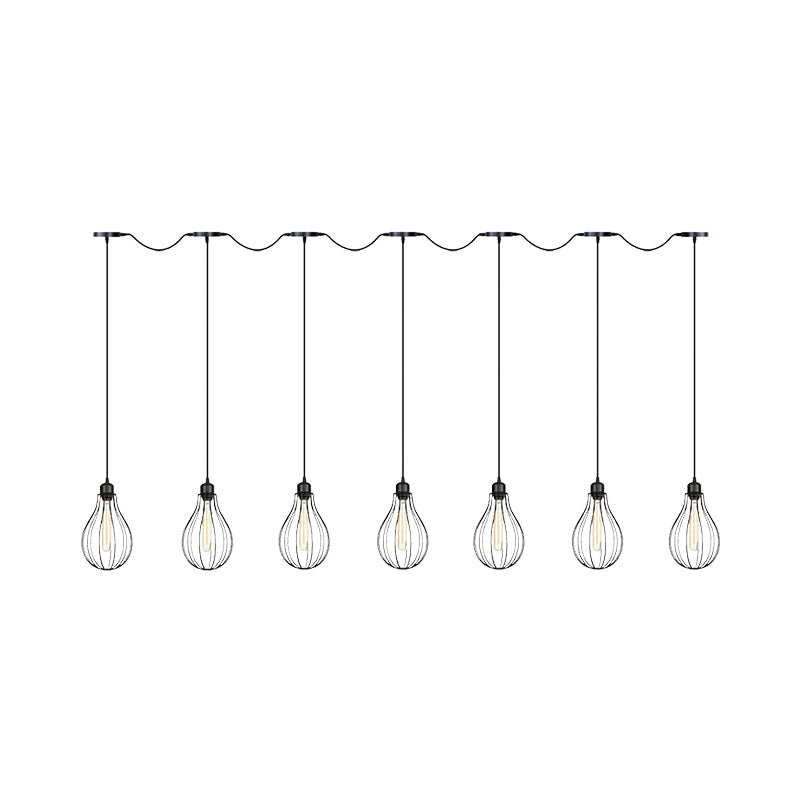 3/5/7-Bulb Multi Light Pendant Chandelier Industrial Pear Cage Iron Hanging Light Kit in Black Clearhalo 'Art Deco Pendants' 'Black' 'Cast Iron' 'Ceiling Lights' 'Ceramic' 'Crystal' 'Industrial Pendants' 'Industrial' 'Metal' 'Middle Century Pendants' 'Pendant Lights' 'Pendants' 'Rustic Pendants' 'Tiffany' Lighting' 760773