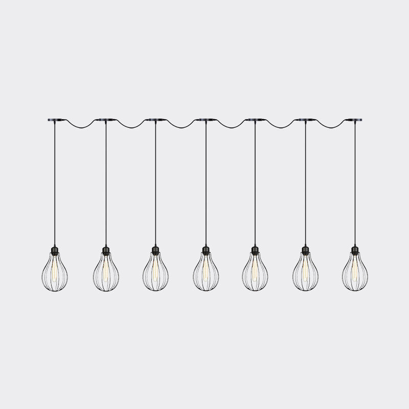 3/5/7-Bulb Multi Light Pendant Chandelier Industrial Pear Cage Iron Hanging Light Kit in Black Clearhalo 'Art Deco Pendants' 'Black' 'Cast Iron' 'Ceiling Lights' 'Ceramic' 'Crystal' 'Industrial Pendants' 'Industrial' 'Metal' 'Middle Century Pendants' 'Pendant Lights' 'Pendants' 'Rustic Pendants' 'Tiffany' Lighting' 760774