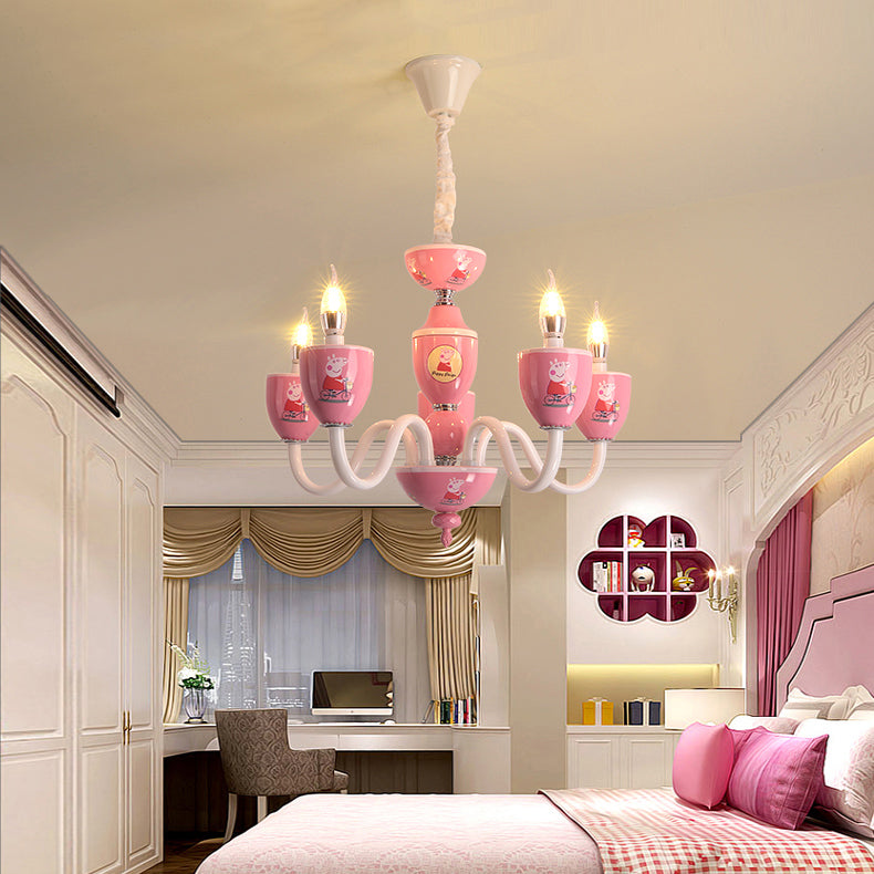 Cartoon Blameless Candle Chandelier with Car Glass 6 Lights Hanging Light for Boys Girls Bedroom Clearhalo 'Ceiling Lights' 'Chandeliers' Lighting' options 76113
