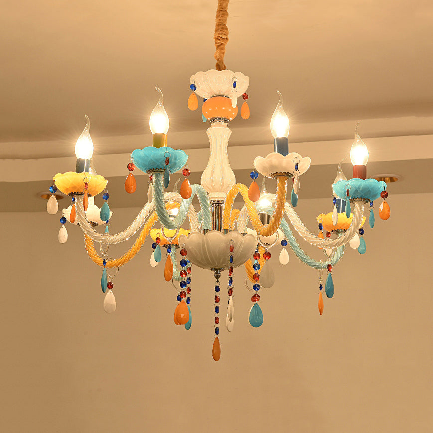 Kids Multi-Color Chandelier Fake Candle Glass Hanging Light with Crystal for Game Room Clearhalo 'Ceiling Lights' 'Chandeliers' Lighting' options 76148