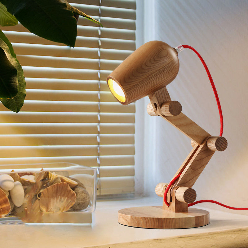 Swing Arm Wood Night Table Light Contemporary 1-Light Beige Night Lamp for Living Room Wood Clearhalo 'Lamps' 'Table Lamps' Lighting' 762752