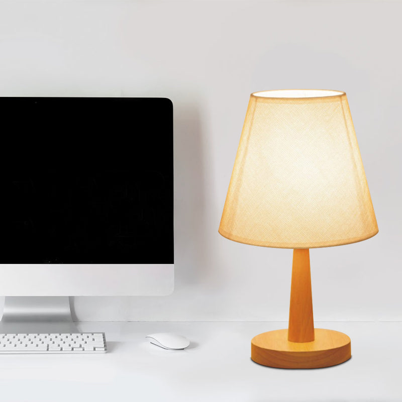 1 Bulb Bedroom Night Light Modernist Beige Nightstand Lamp with Barrel Fabric Shade Clearhalo 'Lamps' 'Table Lamps' Lighting' 762777