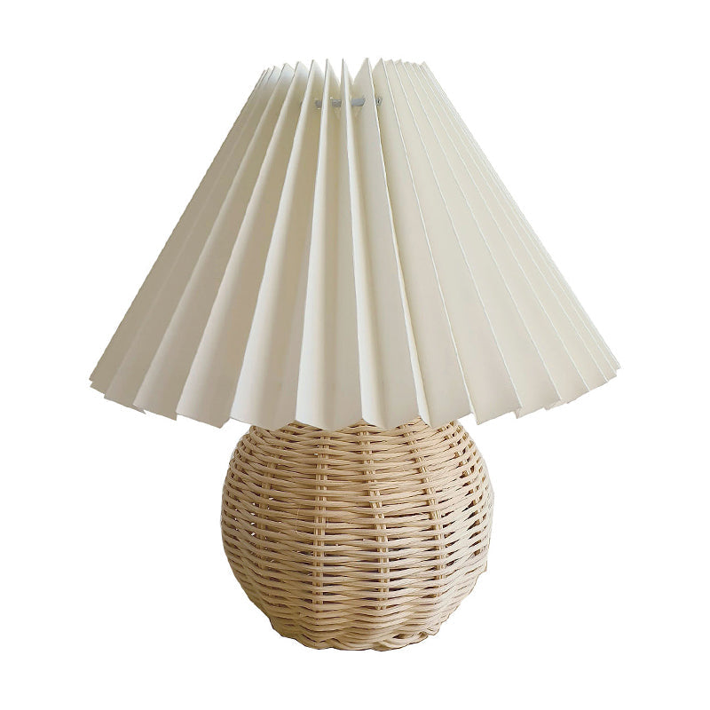 Ball Bamboo Rattan Table Light Modernist 1 Bulb White Night Lamp with Hundred Pleat Shade Clearhalo 'Lamps' 'Table Lamps' Lighting' 762802