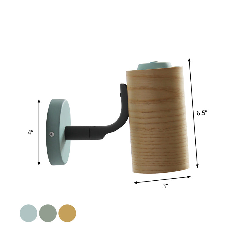 Tube Bathroom Sconce Light Fixture Wood 1 Head Macaron Wall Mounted Lamp in Yellow/Green/Blue Clearhalo 'Cast Iron' 'Glass' 'Industrial' 'Modern wall lights' 'Modern' 'Tiffany' 'Traditional wall lights' 'Wall Lamps & Sconces' 'Wall Lights' Lighting' 762870