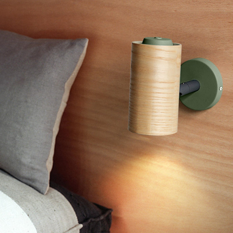 Tube Bathroom Sconce Light Fixture Wood 1 Head Macaron Wall Mounted Lamp in Yellow/Green/Blue Green Clearhalo 'Cast Iron' 'Glass' 'Industrial' 'Modern wall lights' 'Modern' 'Tiffany' 'Traditional wall lights' 'Wall Lamps & Sconces' 'Wall Lights' Lighting' 762871