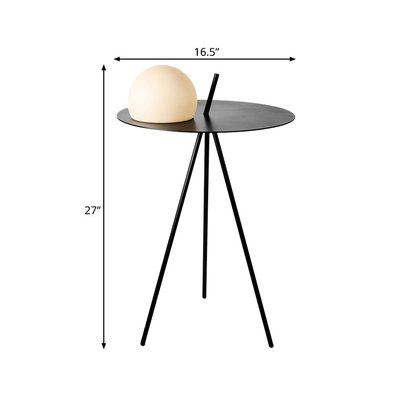 Modernist LED Night Light Black Finish Semicircle Vertical Tripod Table Lamp with White Glass Shade Clearhalo 'Lamps' 'Table Lamps' Lighting' 762946