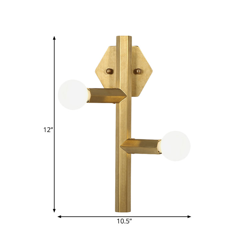 Vertical Tube Corner Wall Light Sconce Metallic 2 Bulbs Post Modern Wall Mounted Lamp in Gold Clearhalo 'Cast Iron' 'Glass' 'Industrial' 'Modern wall lights' 'Modern' 'Tiffany' 'Traditional wall lights' 'Wall Lamps & Sconces' 'Wall Lights' Lighting' 762990