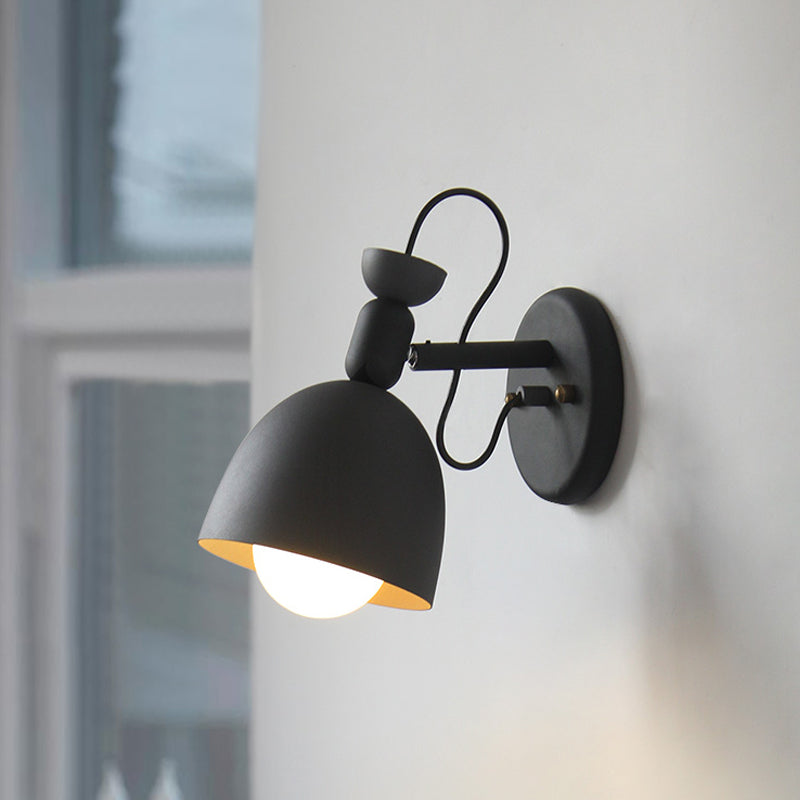 1 Light Wall Lamp Nordic Stylish Dome Shade Metal Sconce Light Fixture in Black/White for Bedroom Clearhalo 'Cast Iron' 'Glass' 'Industrial' 'Modern wall lights' 'Modern' 'Tiffany' 'Traditional wall lights' 'Wall Lamps & Sconces' 'Wall Lights' Lighting' 763446