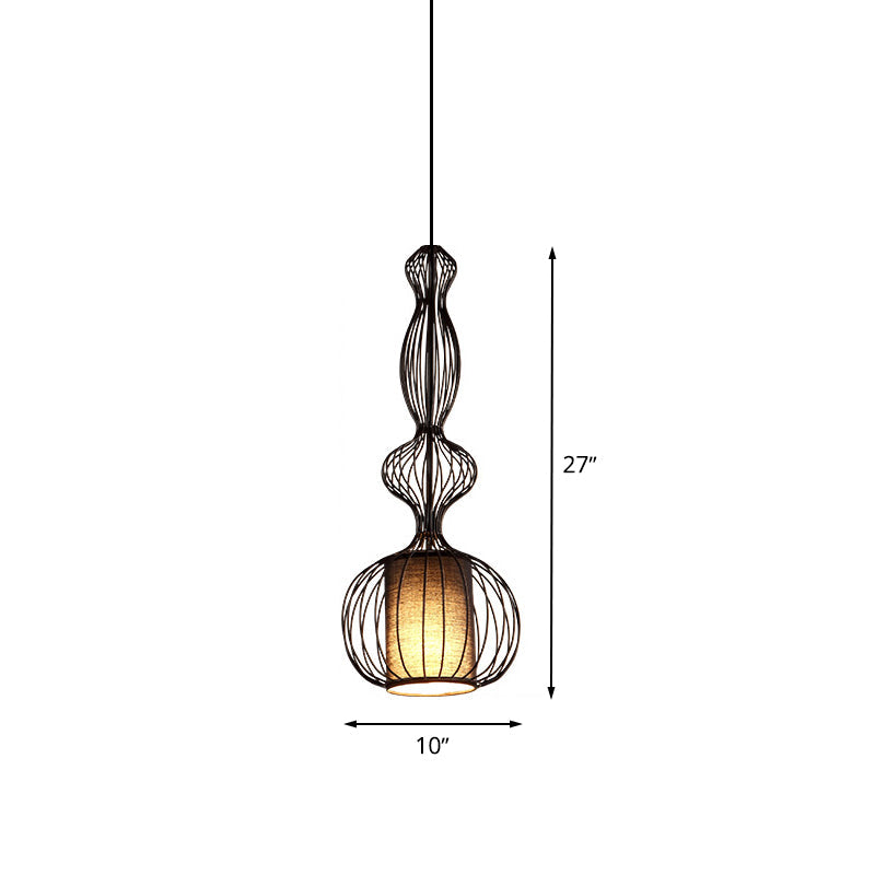 Black Wire Cage Pendant Lamp with Fabric Shade Retro Industrial Metal 1 Light Dining Room Hanging Light Clearhalo 'Art Deco Pendants' 'Black' 'Cast Iron' 'Ceiling Lights' 'Ceramic' 'Crystal' 'Industrial Pendants' 'Industrial' 'Metal' 'Middle Century Pendants' 'Pendant Lights' 'Pendants' 'Rustic Pendants' 'Tiffany' Lighting' 763641