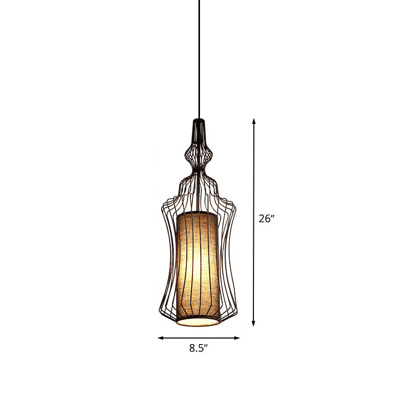 Black Wire Cage Pendant Lamp with Fabric Shade Retro Industrial Metal 1 Light Dining Room Hanging Light Clearhalo 'Art Deco Pendants' 'Black' 'Cast Iron' 'Ceiling Lights' 'Ceramic' 'Crystal' 'Industrial Pendants' 'Industrial' 'Metal' 'Middle Century Pendants' 'Pendant Lights' 'Pendants' 'Rustic Pendants' 'Tiffany' Lighting' 763646