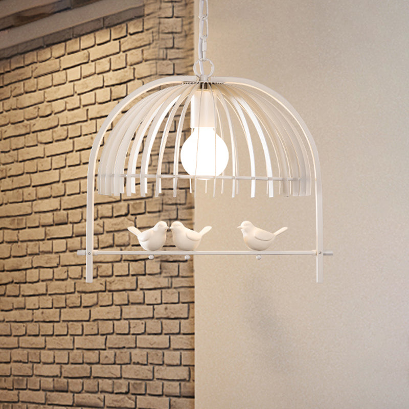Metal Dome Shade Ceiling Pendant Light with Bird Cage Design Lodge Style 1 Bulb Indoor Hanging Lamp in Black/White Clearhalo 'Art Deco Pendants' 'Black' 'Cast Iron' 'Ceiling Lights' 'Ceramic' 'Crystal' 'Industrial Pendants' 'Industrial' 'Metal' 'Middle Century Pendants' 'Pendant Lights' 'Pendants' 'Rustic Pendants' 'Tiffany' Lighting' 763673
