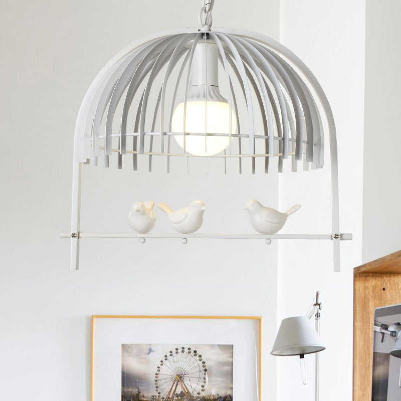 Metal Dome Shade Ceiling Pendant Light with Bird Cage Design Lodge Style 1 Bulb Indoor Hanging Lamp in Black/White Clearhalo 'Art Deco Pendants' 'Black' 'Cast Iron' 'Ceiling Lights' 'Ceramic' 'Crystal' 'Industrial Pendants' 'Industrial' 'Metal' 'Middle Century Pendants' 'Pendant Lights' 'Pendants' 'Rustic Pendants' 'Tiffany' Lighting' 763674