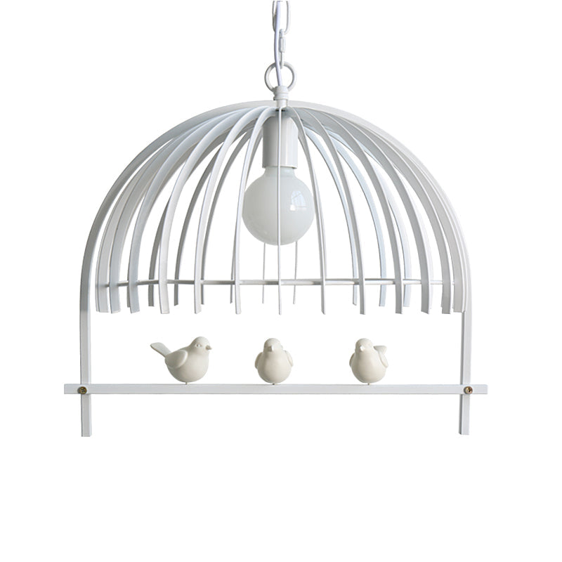 Metal Dome Shade Ceiling Pendant Light with Bird Cage Design Lodge Style 1 Bulb Indoor Hanging Lamp in Black/White Clearhalo 'Art Deco Pendants' 'Black' 'Cast Iron' 'Ceiling Lights' 'Ceramic' 'Crystal' 'Industrial Pendants' 'Industrial' 'Metal' 'Middle Century Pendants' 'Pendant Lights' 'Pendants' 'Rustic Pendants' 'Tiffany' Lighting' 763675