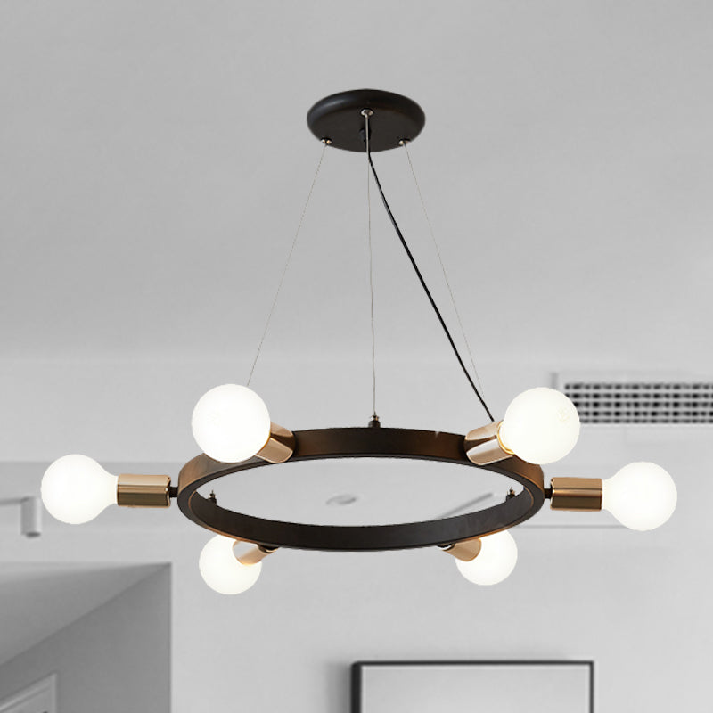 6/8/12 Lights Circle Ceiling Lighting Fixture Industrial Loft Black Metal Pendant Lamp for Living Room 6 Black Clearhalo 'Art Deco Pendants' 'Black' 'Cast Iron' 'Ceiling Lights' 'Ceramic' 'Crystal' 'Industrial Pendants' 'Industrial' 'Metal' 'Middle Century Pendants' 'Pendant Lights' 'Pendants' 'Rustic Pendants' 'Tiffany' Lighting' 763785