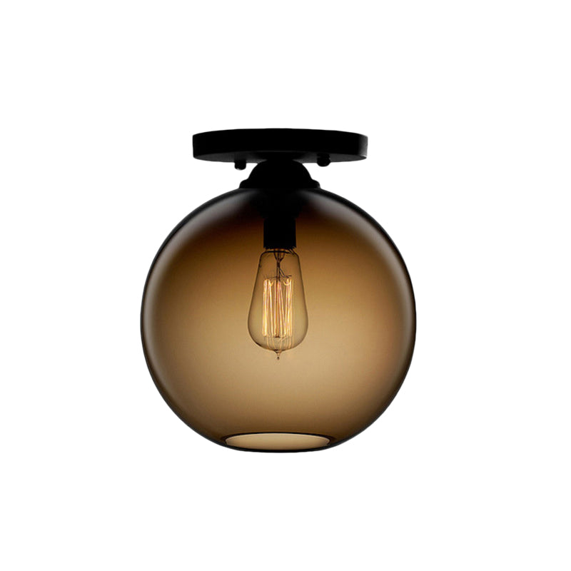 Globe Shade Semi Flush Dining Room Red/Brown/Blue Glass Industrial Style 1/2 Light Black Ceiling Lighting Clearhalo 'Ceiling Lights' 'Close To Ceiling Lights' 'Close to ceiling' 'Flush mount' 'Industrial Flush Mount' Lighting' 764410