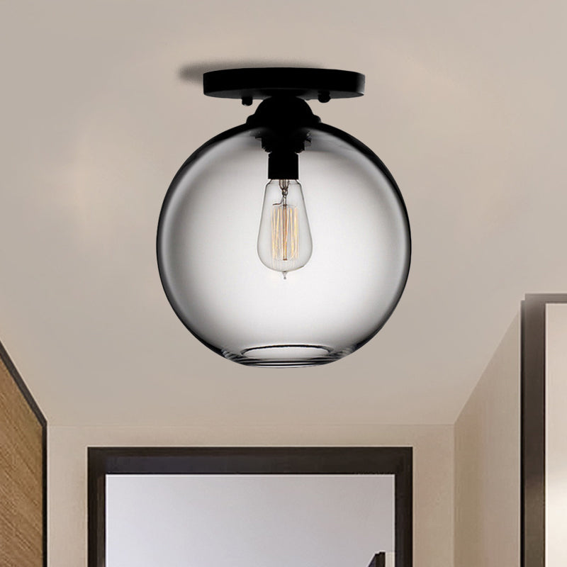 Globe Shade Semi Flush Dining Room Red/Brown/Blue Glass Industrial Style 1/2 Light Black Ceiling Lighting Clearhalo 'Ceiling Lights' 'Close To Ceiling Lights' 'Close to ceiling' 'Flush mount' 'Industrial Flush Mount' Lighting' 764413