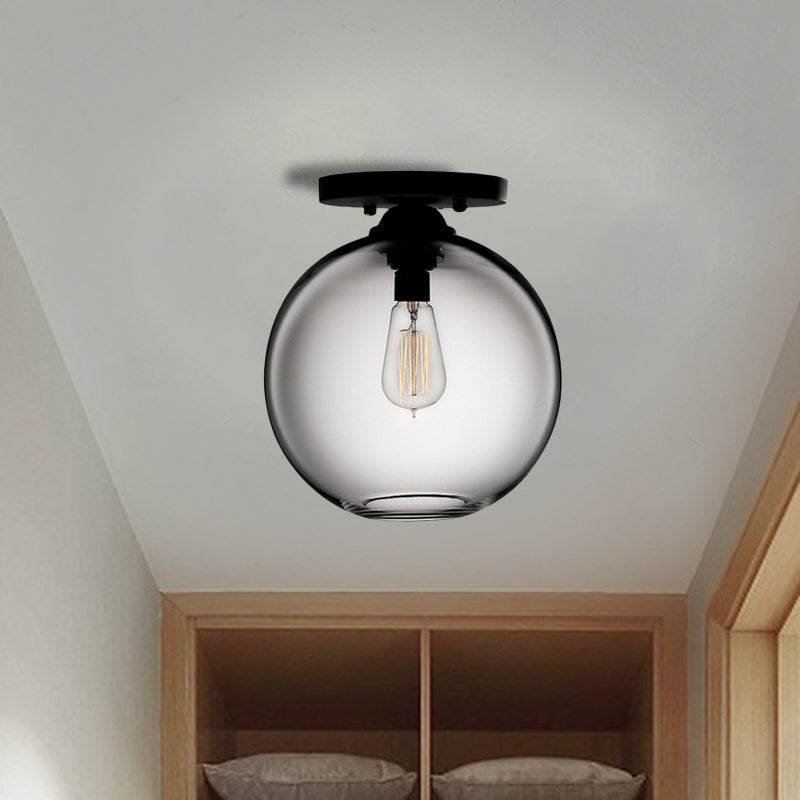 Globe Shade Semi Flush Dining Room Red/Brown/Blue Glass Industrial Style 1/2 Light Black Ceiling Lighting Clearhalo 'Ceiling Lights' 'Close To Ceiling Lights' 'Close to ceiling' 'Flush mount' 'Industrial Flush Mount' Lighting' 764414