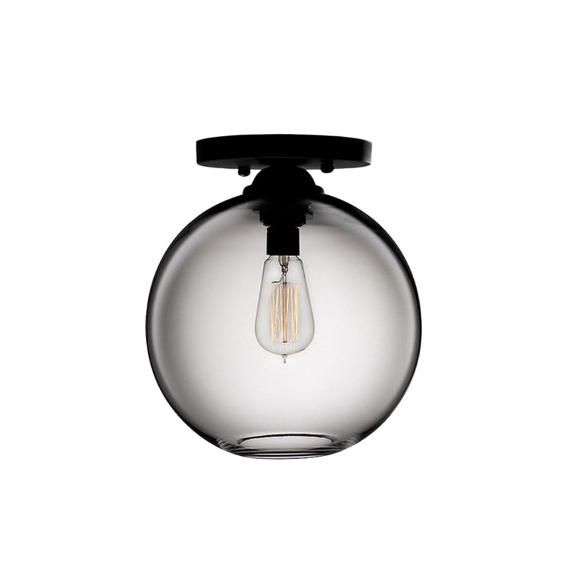 Globe Shade Semi Flush Dining Room Red/Brown/Blue Glass Industrial Style 1/2 Light Black Ceiling Lighting Clearhalo 'Ceiling Lights' 'Close To Ceiling Lights' 'Close to ceiling' 'Flush mount' 'Industrial Flush Mount' Lighting' 764415