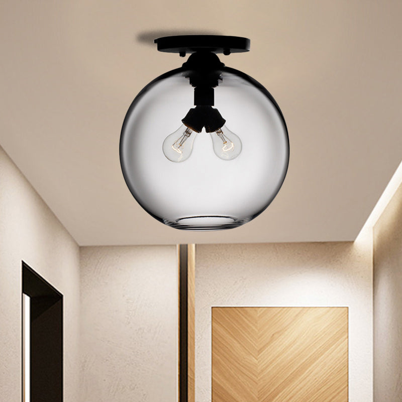 Globe Shade Semi Flush Dining Room Red/Brown/Blue Glass Industrial Style 1/2 Light Black Ceiling Lighting Clearhalo 'Ceiling Lights' 'Close To Ceiling Lights' 'Close to ceiling' 'Flush mount' 'Industrial Flush Mount' Lighting' 764429
