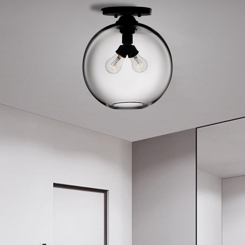Globe Shade Semi Flush Dining Room Red/Brown/Blue Glass Industrial Style 1/2 Light Black Ceiling Lighting Clearhalo 'Ceiling Lights' 'Close To Ceiling Lights' 'Close to ceiling' 'Flush mount' 'Industrial Flush Mount' Lighting' 764430