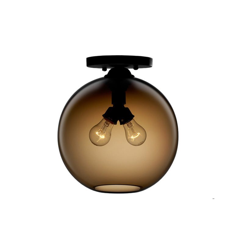 Globe Shade Semi Flush Dining Room Red/Brown/Blue Glass Industrial Style 1/2 Light Black Ceiling Lighting Clearhalo 'Ceiling Lights' 'Close To Ceiling Lights' 'Close to ceiling' 'Flush mount' 'Industrial Flush Mount' Lighting' 764435