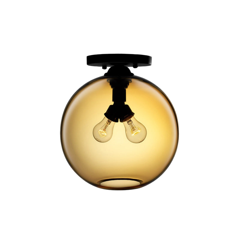 Globe Shade Semi Flush Dining Room Red/Brown/Blue Glass Industrial Style 1/2 Light Black Ceiling Lighting Clearhalo 'Ceiling Lights' 'Close To Ceiling Lights' 'Close to ceiling' 'Flush mount' 'Industrial Flush Mount' Lighting' 764443