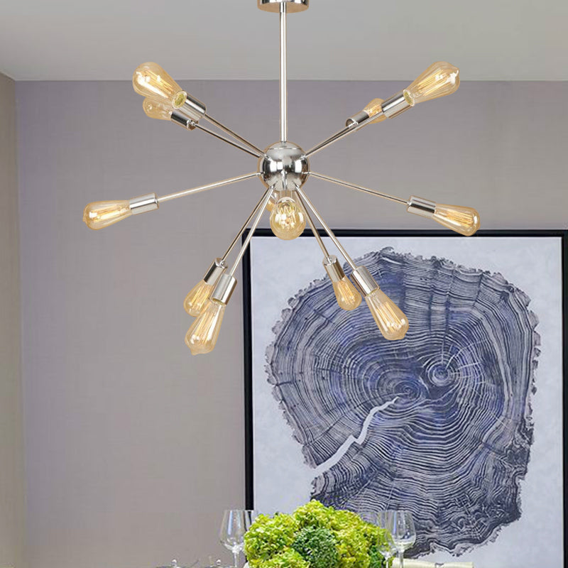 Copper/Chrome 9/12 Lights Chandelier Lamp Retro Stylish Metal Sputnik Ceiling Pendant Light over Table 12 Chrome Clearhalo 'Cast Iron' 'Ceiling Lights' 'Chandeliers' 'Industrial Chandeliers' 'Industrial' 'Metal' 'Middle Century Chandeliers' 'Rustic Chandeliers' 'Tiffany' Lighting' 764525