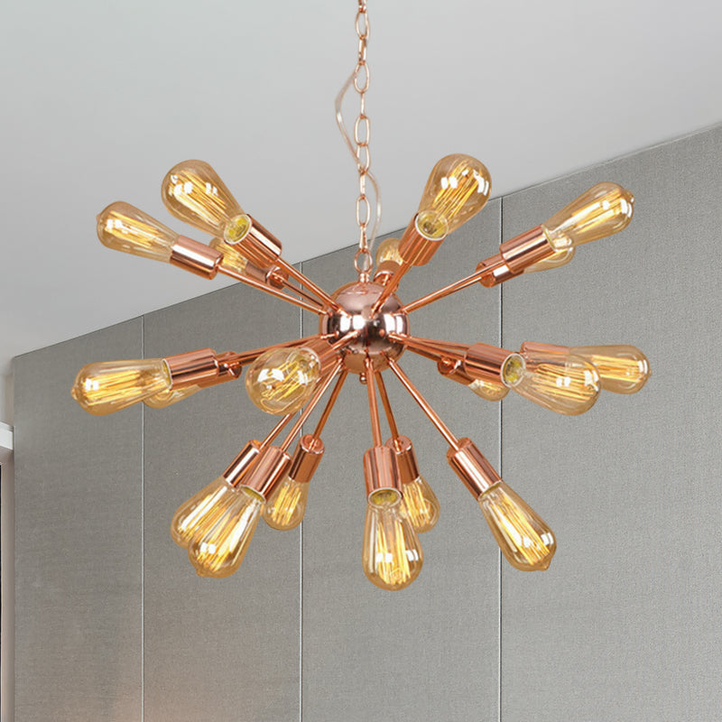 18/21 Lights Iron Chandelier Light Farmhouse Copper/Gold Finish Sputnik Ceiling Fixture for Dining Room Clearhalo 'Cast Iron' 'Ceiling Lights' 'Chandeliers' 'Industrial Chandeliers' 'Industrial' 'Metal' 'Middle Century Chandeliers' 'Rustic Chandeliers' 'Tiffany' Lighting' 764576