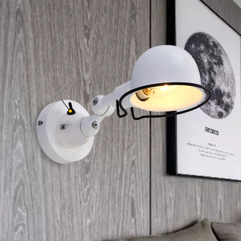 Rust/White Dome Wall Lamp Sconce Retro Style 1 Light Dining Room Adjustable Wall Lighting with Ring Clearhalo 'Art deco wall lights' 'Cast Iron' 'Glass' 'Industrial wall lights' 'Industrial' 'Middle century wall lights' 'Modern' 'Rustic wall lights' 'Tiffany' 'Traditional wall lights' 'Wall Lamps & Sconces' 'Wall Lights' Lighting' 764731