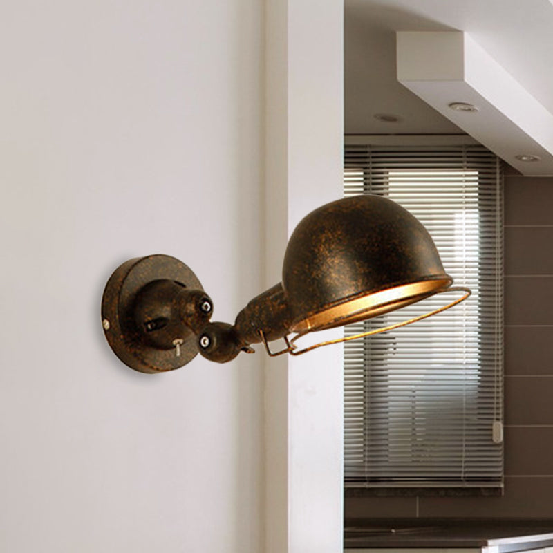 Rust/White Dome Wall Lamp Sconce Retro Style 1 Light Dining Room Adjustable Wall Lighting with Ring Clearhalo 'Art deco wall lights' 'Cast Iron' 'Glass' 'Industrial wall lights' 'Industrial' 'Middle century wall lights' 'Modern' 'Rustic wall lights' 'Tiffany' 'Traditional wall lights' 'Wall Lamps & Sconces' 'Wall Lights' Lighting' 764740