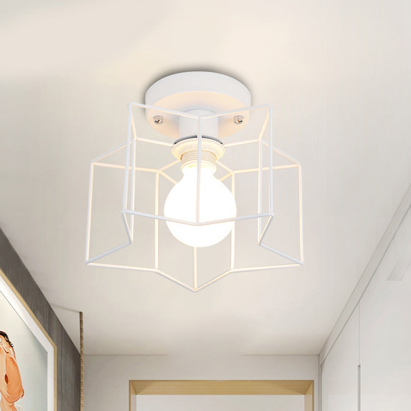 1 Light Metal Ceiling Mounted Light Industrial Style Black/White Star Caged Bedroom Close to Ceiling Lighting White Clearhalo 'Ceiling Lights' 'Close To Ceiling Lights' 'Close to ceiling' 'Semi-flushmount' Lighting' 765051