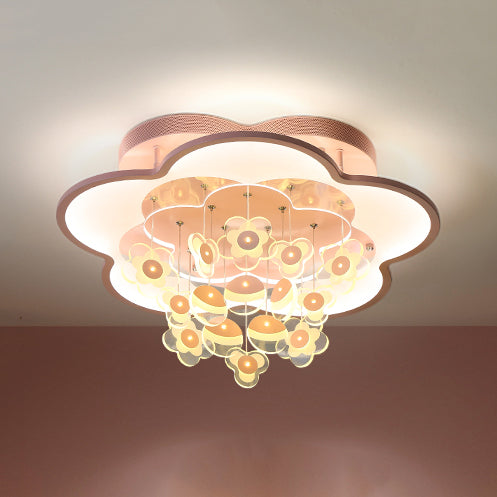 Blossom Adult Kid Bedroom Ceiling Light Acrylic Modern LED Flushmount Light Fixture Pink 18" 2 Color Clearhalo 'Ceiling Lights' 'Close To Ceiling Lights' 'Close to ceiling' 'Flush mount' Lighting' 76624