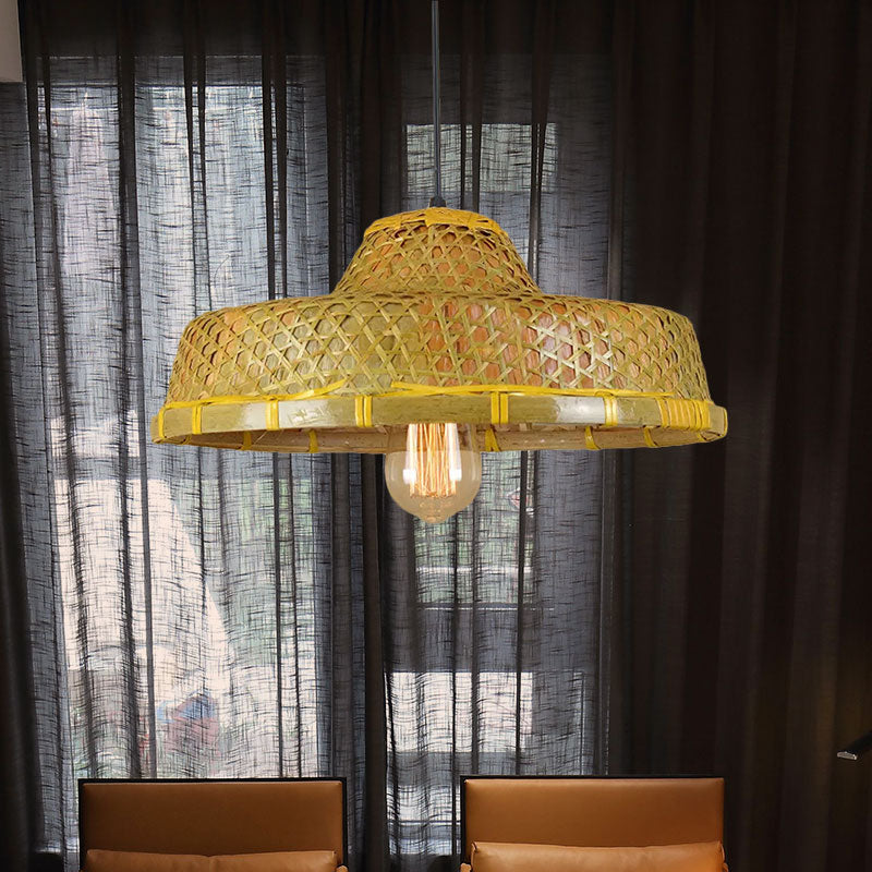 Rustic Hat Shaped Hanging Light Bamboo Shade 1 Light Pendant Lamp over Dining Table Clearhalo 'Ceiling Lights' 'Pendant Lights' 'Pendants' Lighting' 767386