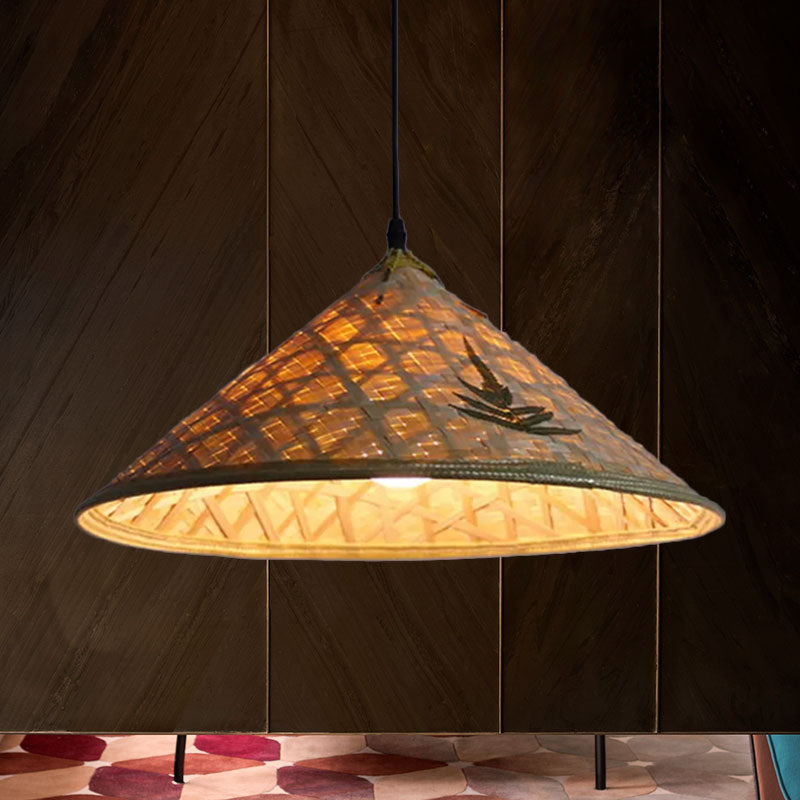 Rustic Hat Shaped Hanging Light Bamboo Shade 1 Light Pendant Lamp over Dining Table Clearhalo 'Ceiling Lights' 'Pendant Lights' 'Pendants' Lighting' 767391