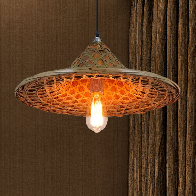 Rustic Hat Shaped Hanging Light Bamboo Shade 1 Light Pendant Lamp over Dining Table Clearhalo 'Ceiling Lights' 'Pendant Lights' 'Pendants' Lighting' 767394