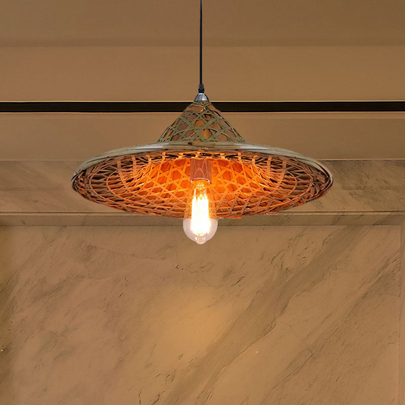 Rustic Hat Shaped Hanging Light Bamboo Shade 1 Light Pendant Lamp over Dining Table Clearhalo 'Ceiling Lights' 'Pendant Lights' 'Pendants' Lighting' 767395