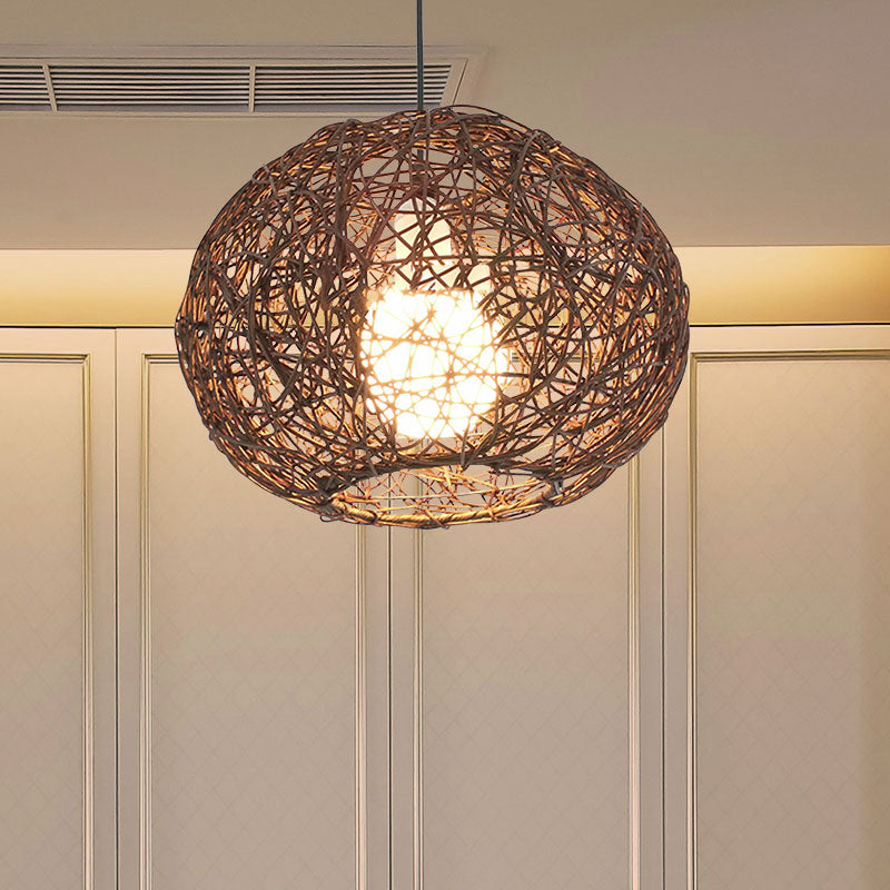 Brown/Ivory Bird���s Nest Hanging Light Farmhouse Rattan Single Pendant Lamp over Table Clearhalo 'Ceiling Lights' 'Lighting' 'Pendant Lights' 767405_499e4ebe-a3c1-418b-ada2-2befbb0990d9