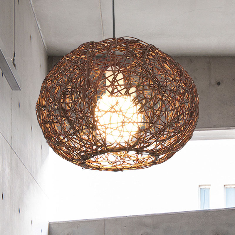 Brown/Ivory Bird���s Nest Hanging Light Farmhouse Rattan Single Pendant Lamp over Table Clearhalo 'Ceiling Lights' 'Lighting' 'Pendant Lights' 767406_1342fcd3-4b9d-4938-9ef1-3dcc8933afca