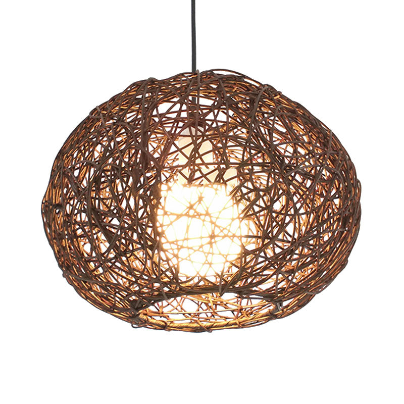 Brown/Ivory Bird���������s Nest Hanging Light Farmhouse Rattan Single Pendant Lamp over Table Clearhalo 'Ceiling Lights' 'Pendant Lights' 'Pendants' Lighting' 767407