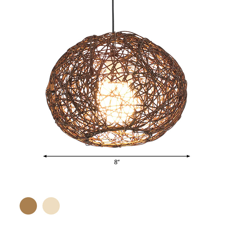 Brown/Ivory Bird���������s Nest Hanging Light Farmhouse Rattan Single Pendant Lamp over Table Clearhalo 'Ceiling Lights' 'Pendant Lights' 'Pendants' Lighting' 767408