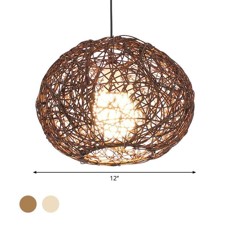 Brown/Ivory Bird���������s Nest Hanging Light Farmhouse Rattan Single Pendant Lamp over Table Clearhalo 'Ceiling Lights' 'Pendant Lights' 'Pendants' Lighting' 767410