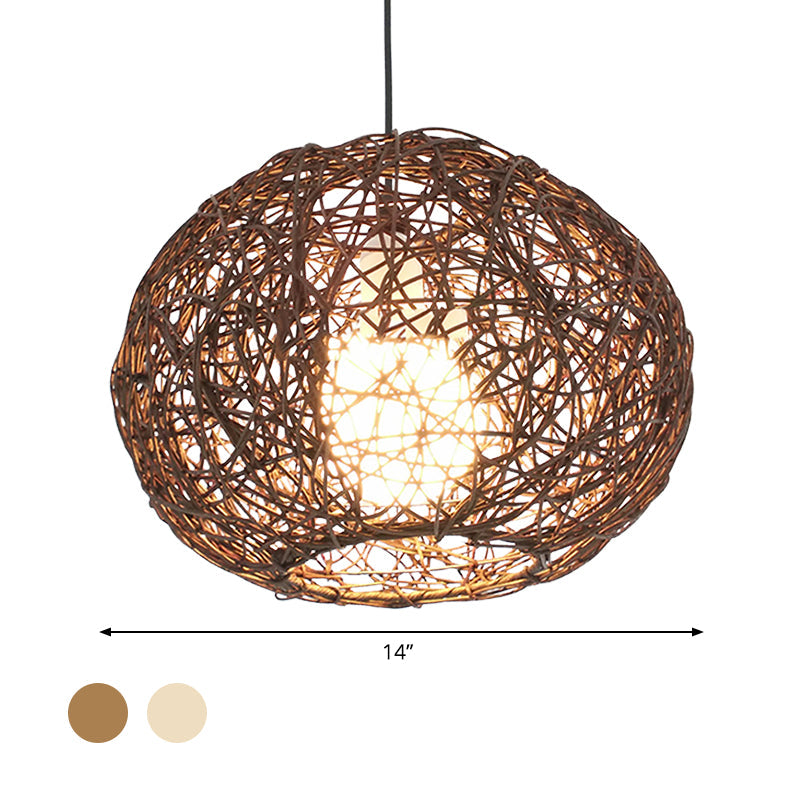 Brown/Ivory Bird���s Nest Hanging Light Farmhouse Rattan Single Pendant Lamp over Table Clearhalo 'Ceiling Lights' 'Lighting' 'Pendant Lights' 767411_5f0168ab-cc17-40b1-853a-914051aeaf4c