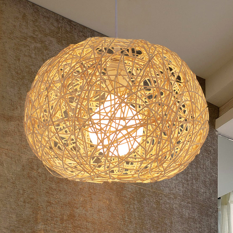 Brown/Ivory Bird���������s Nest Hanging Light Farmhouse Rattan Single Pendant Lamp over Table Ivory Clearhalo 'Ceiling Lights' 'Pendant Lights' 'Pendants' Lighting' 767413_901a1e5f-f96a-4d82-bb08-a5b4949d1832