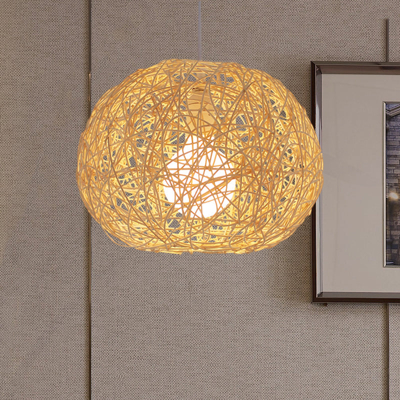 Brown/Ivory Bird���s Nest Hanging Light Farmhouse Rattan Single Pendant Lamp over Table Clearhalo 'Ceiling Lights' 'Lighting' 'Pendant Lights' 767414_fab3acfd-b7d6-49f8-a452-7567daa58369