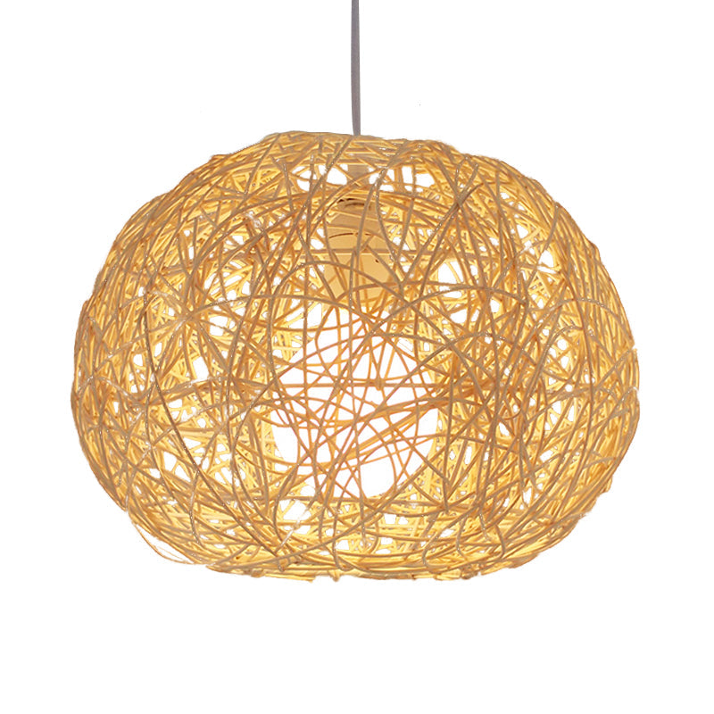Brown/Ivory Bird���s Nest Hanging Light Farmhouse Rattan Single Pendant Lamp over Table Clearhalo 'Ceiling Lights' 'Lighting' 'Pendant Lights' 767416_646addb0-60e6-4ecc-9b82-371fdb763efc