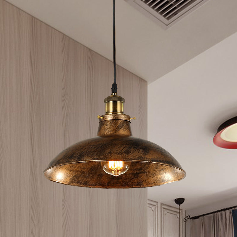 Antique Stylish Bowl Pendant Lamp 12"/14" W 1 Light Wrought Iron Hanging Fixture with Plug in Cord in Black/Grey Clearhalo 'Art Deco Pendants' 'Black' 'Cast Iron' 'Ceiling Lights' 'Ceramic' 'Crystal' 'Industrial Pendants' 'Industrial' 'Metal' 'Middle Century Pendants' 'Pendant Lights' 'Pendants' 'Rustic Pendants' 'Tiffany' Lighting' 768242