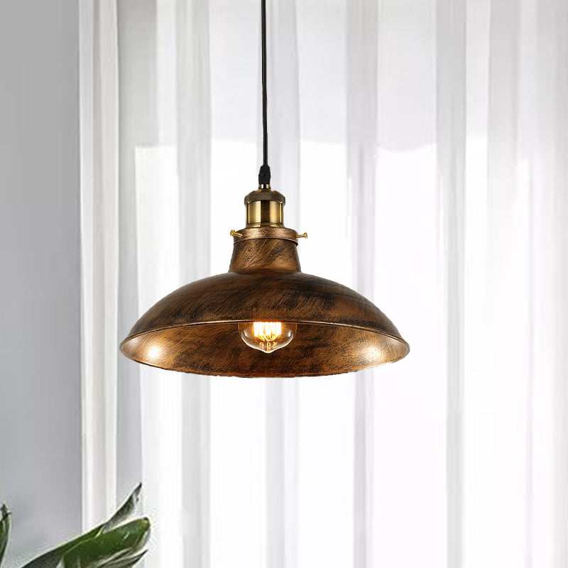 Antique Stylish Bowl Pendant Lamp 12"/14" W 1 Light Wrought Iron Hanging Fixture with Plug in Cord in Black/Grey Clearhalo 'Art Deco Pendants' 'Black' 'Cast Iron' 'Ceiling Lights' 'Ceramic' 'Crystal' 'Industrial Pendants' 'Industrial' 'Metal' 'Middle Century Pendants' 'Pendant Lights' 'Pendants' 'Rustic Pendants' 'Tiffany' Lighting' 768243