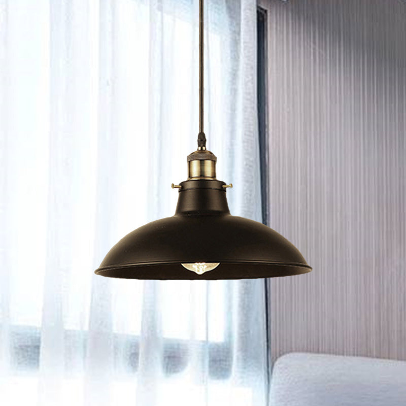 Antique Stylish Bowl Pendant Lamp 12"/14" W 1 Light Wrought Iron Hanging Fixture with Plug in Cord in Black/Grey Clearhalo 'Art Deco Pendants' 'Black' 'Cast Iron' 'Ceiling Lights' 'Ceramic' 'Crystal' 'Industrial Pendants' 'Industrial' 'Metal' 'Middle Century Pendants' 'Pendant Lights' 'Pendants' 'Rustic Pendants' 'Tiffany' Lighting' 768250