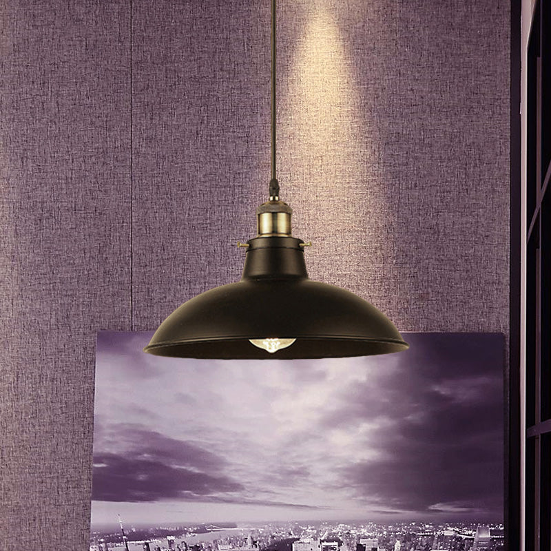 Antique Stylish Bowl Pendant Lamp 12"/14" W 1 Light Wrought Iron Hanging Fixture with Plug in Cord in Black/Grey Clearhalo 'Art Deco Pendants' 'Black' 'Cast Iron' 'Ceiling Lights' 'Ceramic' 'Crystal' 'Industrial Pendants' 'Industrial' 'Metal' 'Middle Century Pendants' 'Pendant Lights' 'Pendants' 'Rustic Pendants' 'Tiffany' Lighting' 768251