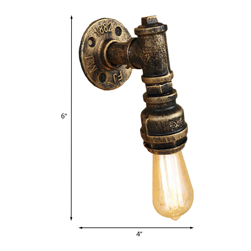 Aged Brass Pipe Wall Sconce Lamp Vintage Industrial Wrought Iron 1 Light Indoor Wall Lighting Clearhalo 'Art deco wall lights' 'Cast Iron' 'Glass' 'Industrial wall lights' 'Industrial' 'Middle century wall lights' 'Modern' 'Rustic wall lights' 'Tiffany' 'Traditional wall lights' 'Wall Lamps & Sconces' 'Wall Lights' Lighting' 768354
